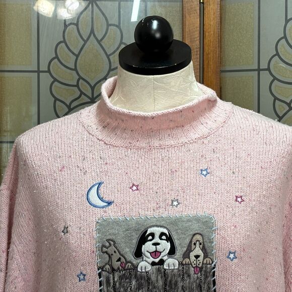 Vintage Big Dogs Embroidered Puppy Dog Turtle Neck Sweater Powder Pink Size L - Picture 4 of 10